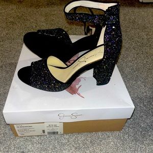 Jessica Simpson black colorful chunky glitter heel. Only worn once for prom.